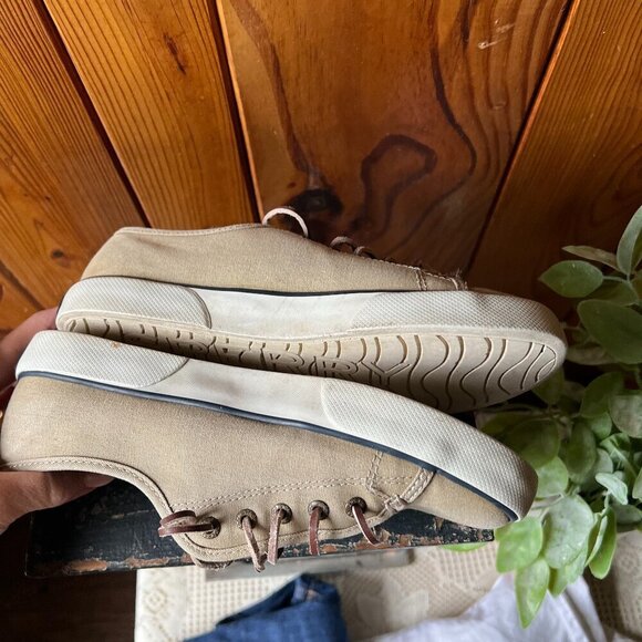 WOMEN'S SPERRY TOP SIDER BOAT SHOES KHAKI CANVAS  LEATHER SHOE STRINGS SZ 7.5 M - Picture 7 of 13